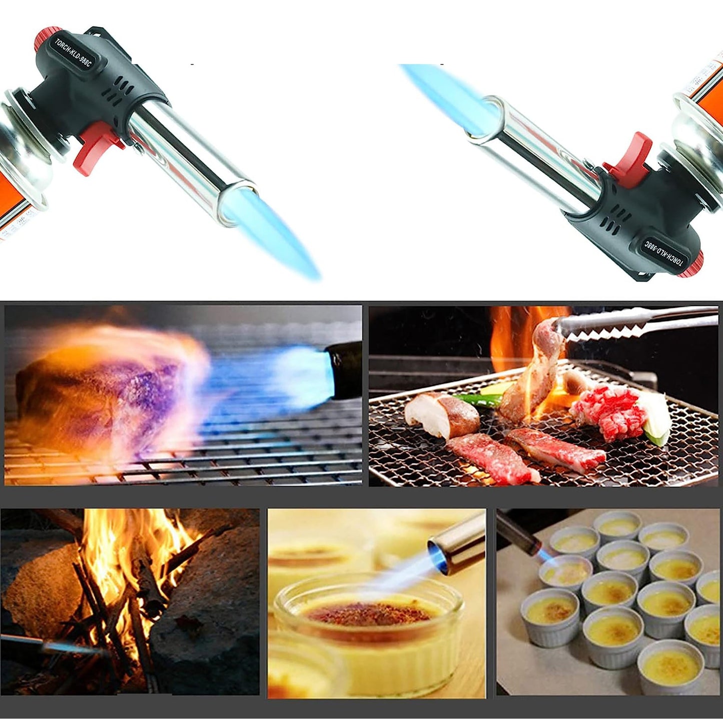 Multiple Use Butane Torch Kitchen Blow Lighter with Adjustable Flame - Black