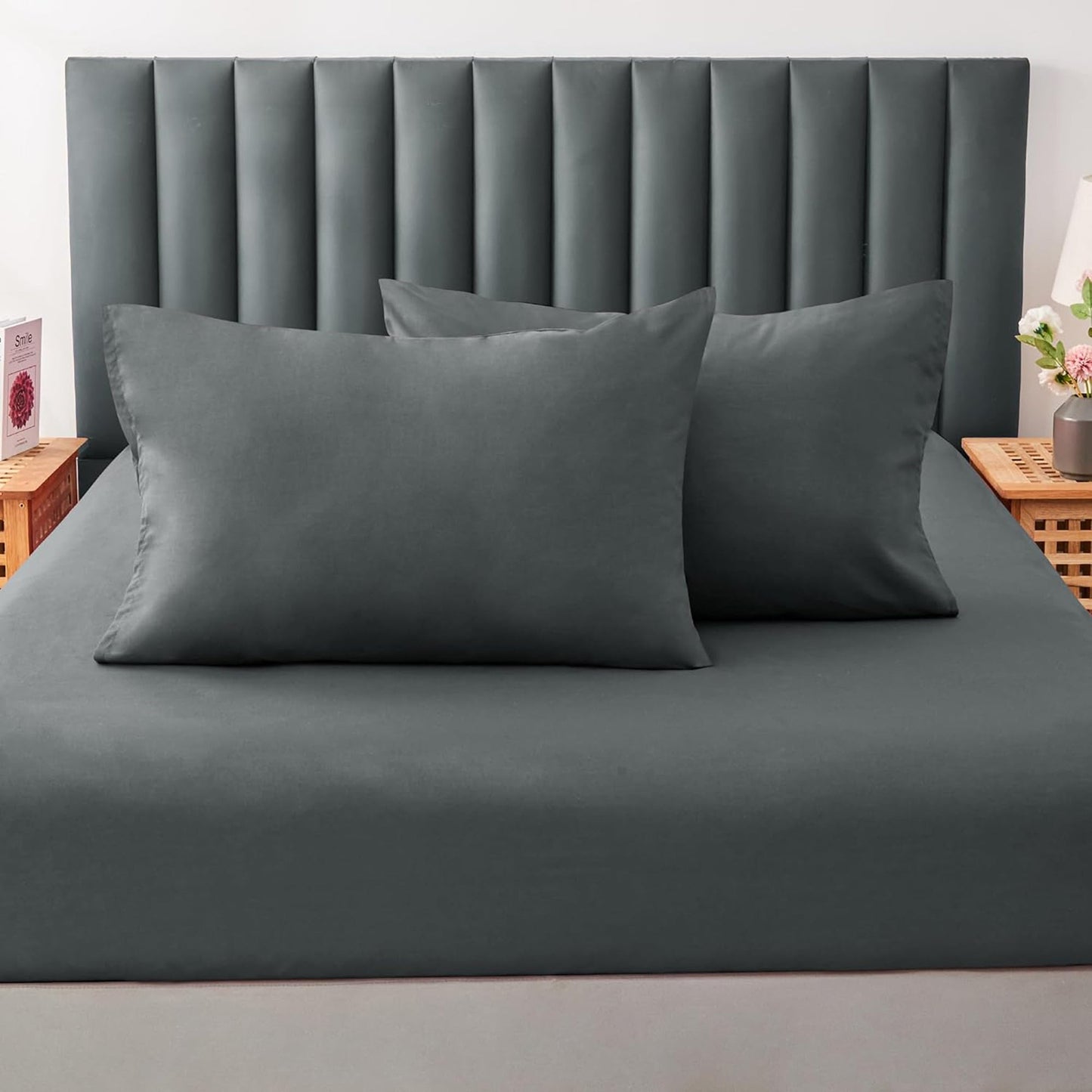 Envelope Closure Soft and Breathable 1000TC Cotton Blend Pillowcases - Charcoal