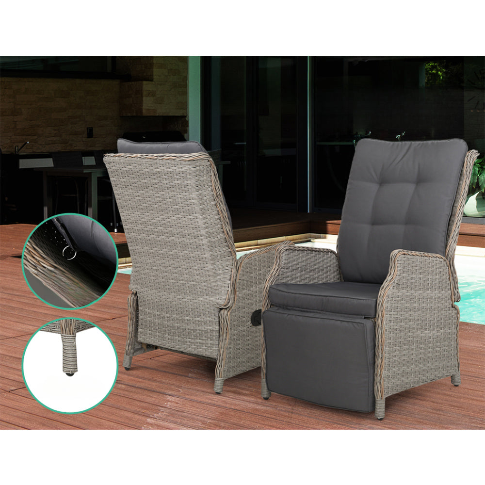 Recliner Chairs Outdoor Patio Wicker Lounge Sofa Set of 2 - Grey