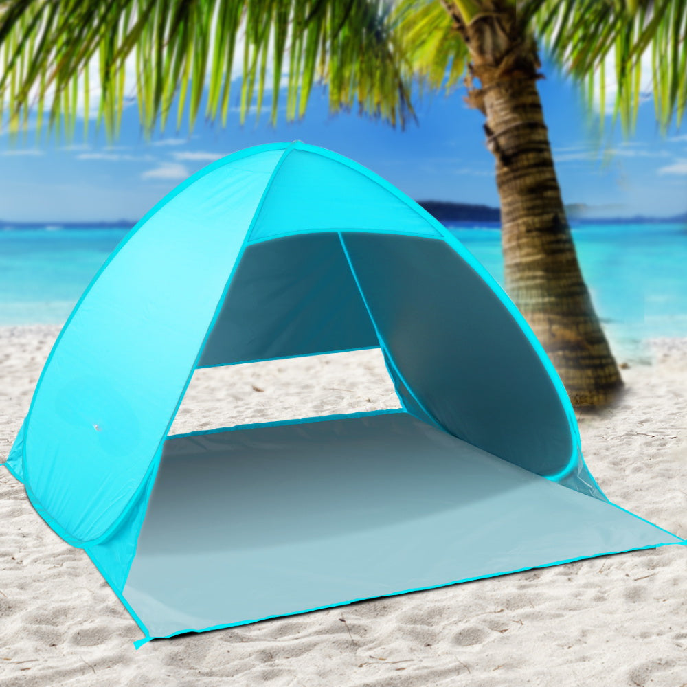 Pop Up Beach Tent Camping Hiking Shade Shelter Blue - Fits 3 Person