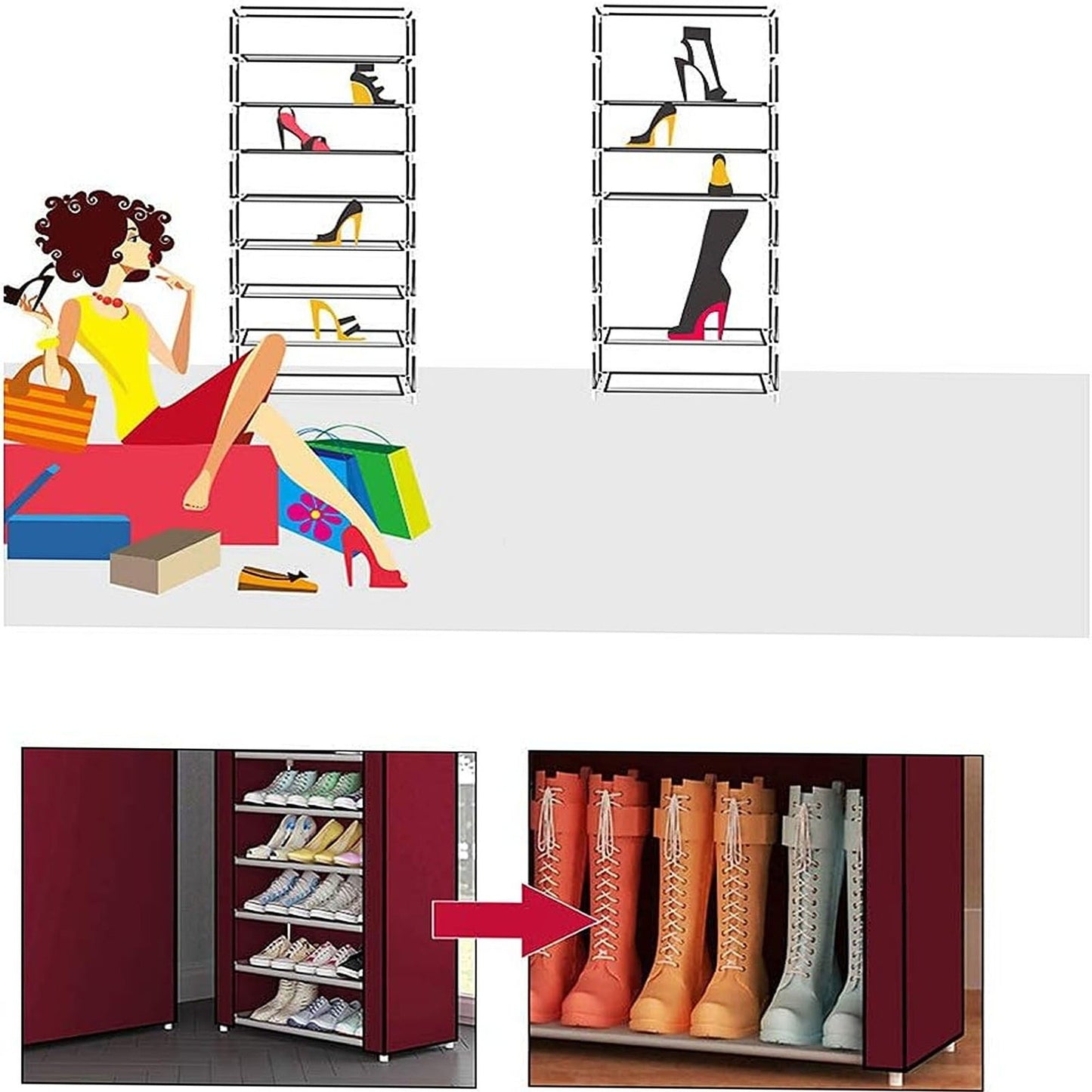 Portable Shoe Rack Cabinet 45 Pairs Storage with Cover
