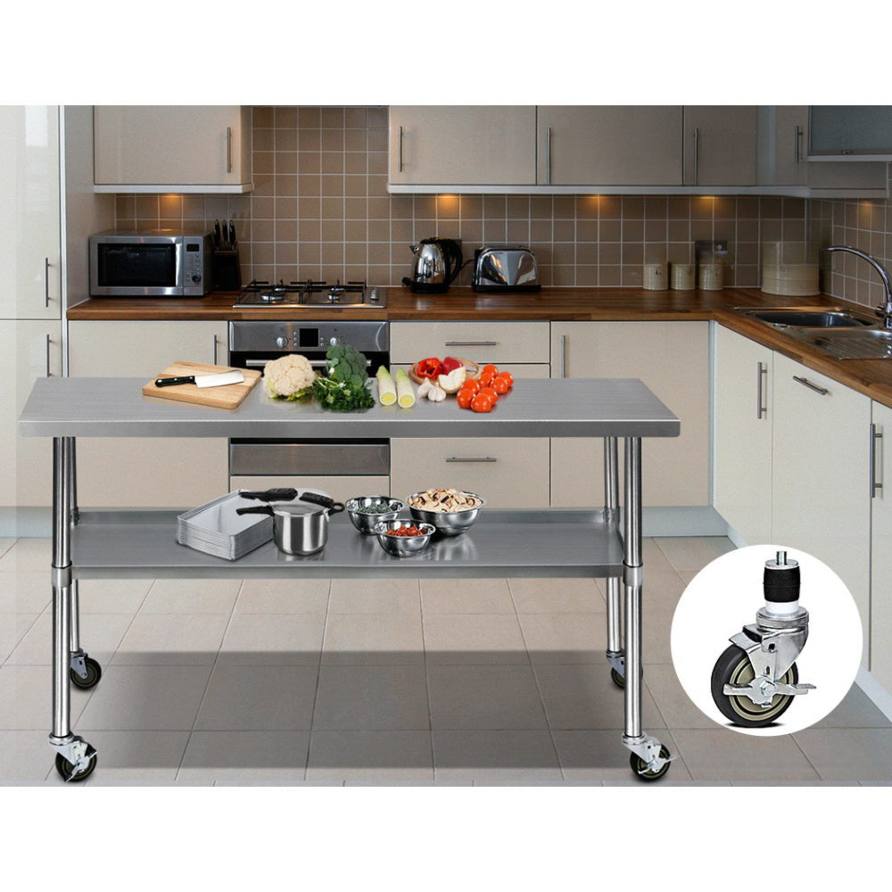 430 Stainless Steel Kitchen Benches Work Bench Food Prep Table with Wheels 1829MM x 610MM
