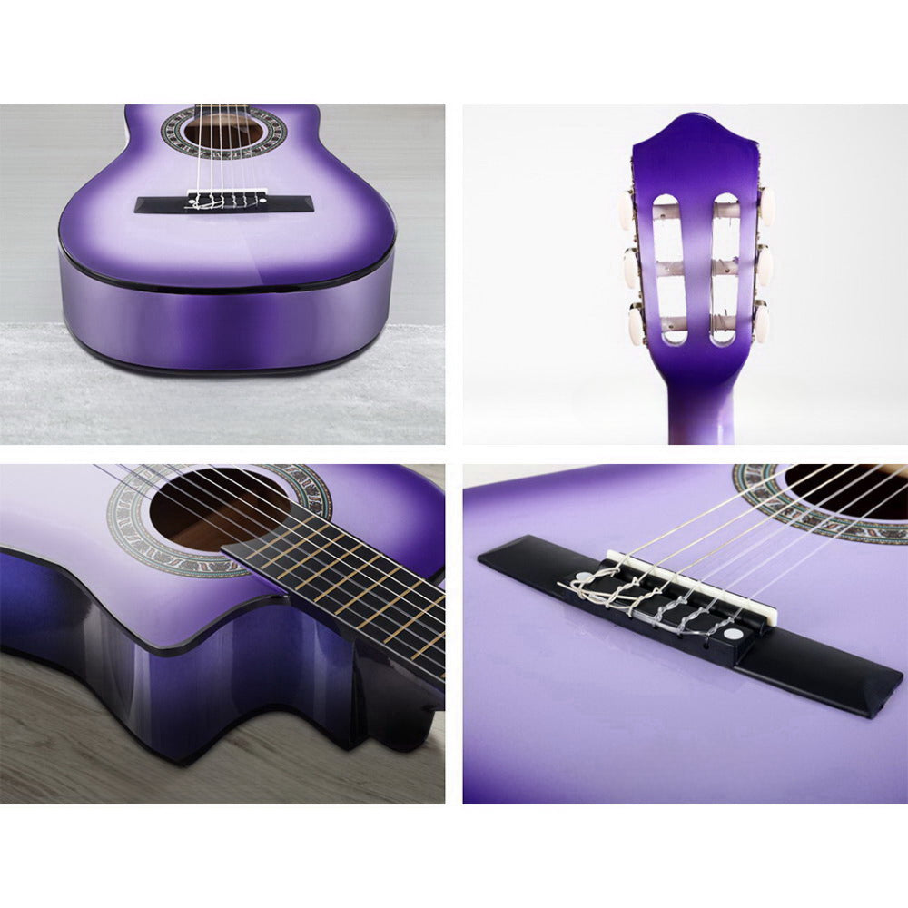 34" Inch Guitar Classical Acoustic Cutaway Wooden Ideal Kids Gift Children 1/2 Size Purple