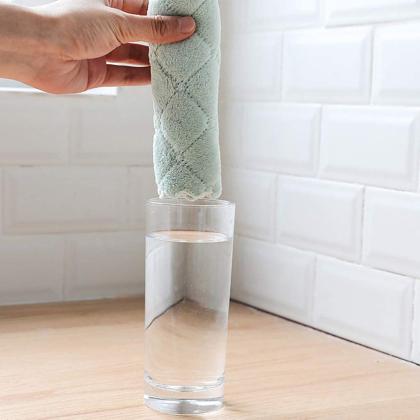Premium Absorbent Fast Drying Kitchen Dish Towels Nonstick Oil 12 Pack - Green and Gray