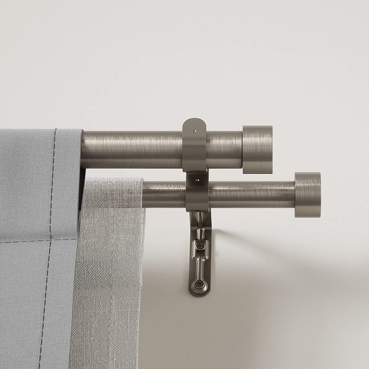 Double Curtain Rod Includes 2 Matching Finials Brackets and Hardware 1 Inch - Nickel