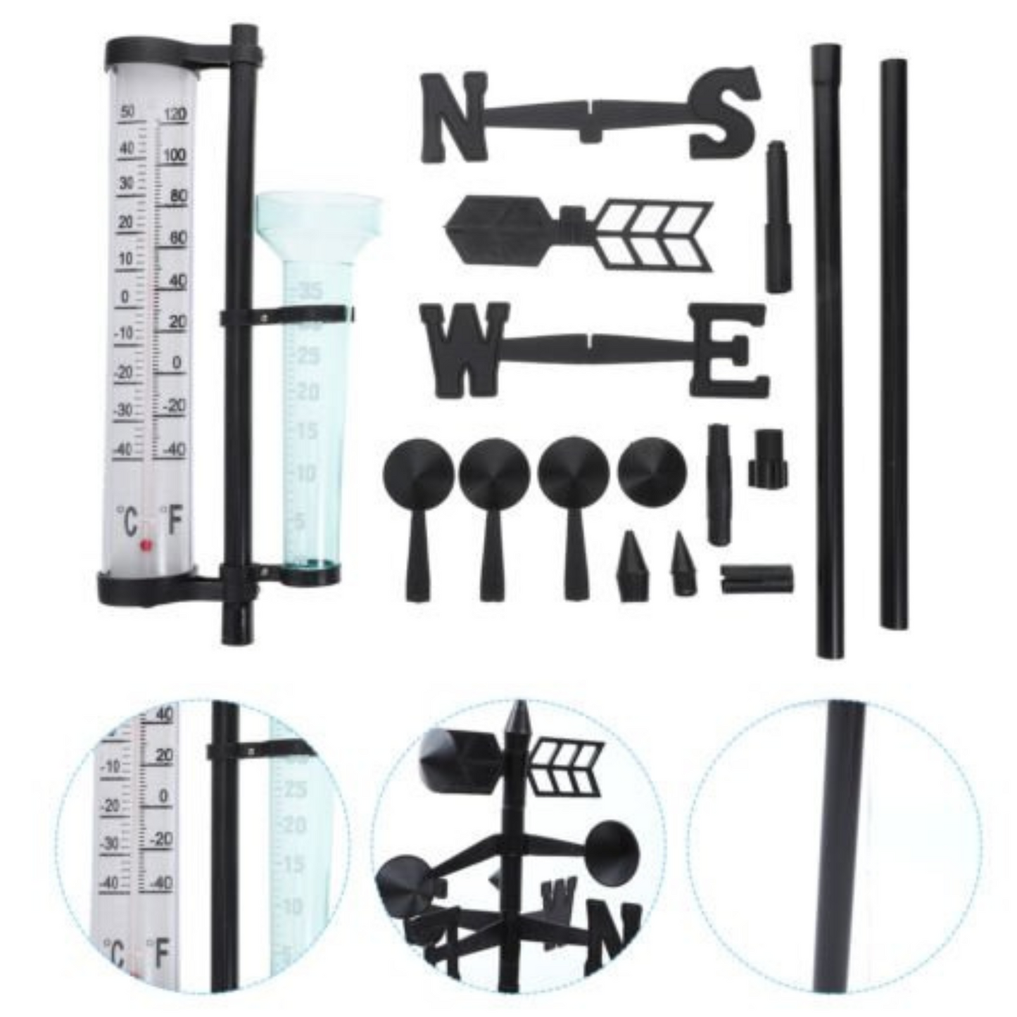 Outdoor Garden Weather Station Meteorological Measurer with Wind Vane and Rain Gauge