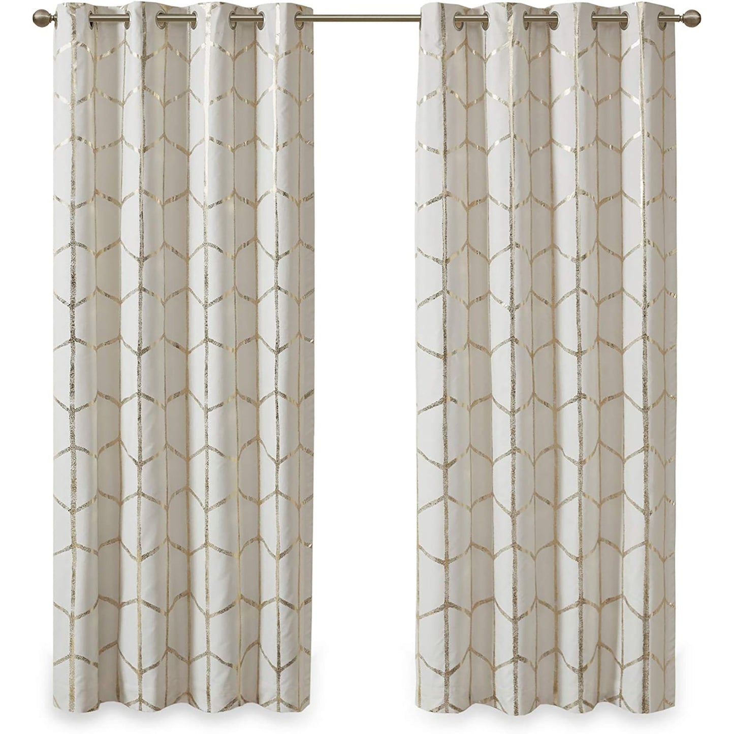 Thermal Insulated Metallic Print Grommet Light Blocking  Curtain Panel 1 Piece - Ivory and Gold