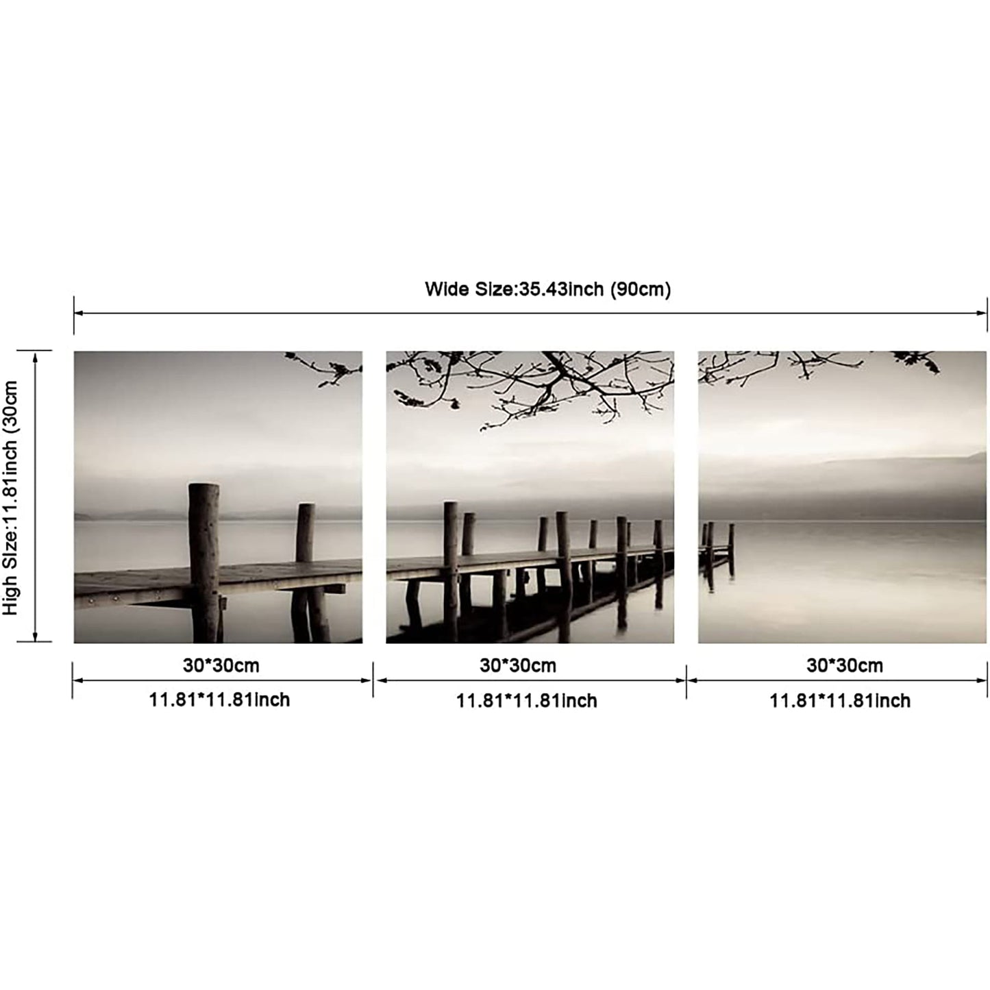Black and White Landscape Giclee Canvas Prints on Modern Stretched Paintings Artwork - 3 panels