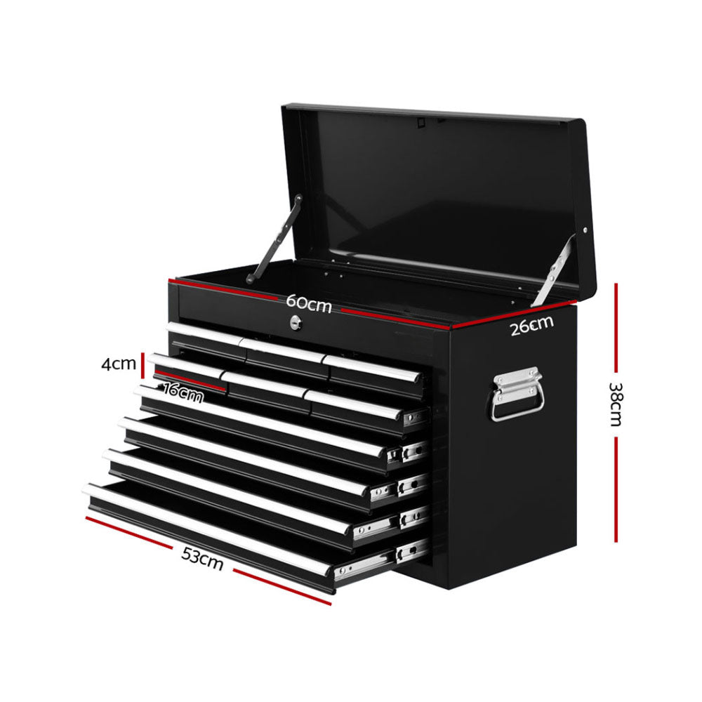 Tool Box Chest Trolley Cabinet Garage Storage Black - 10 Drawers