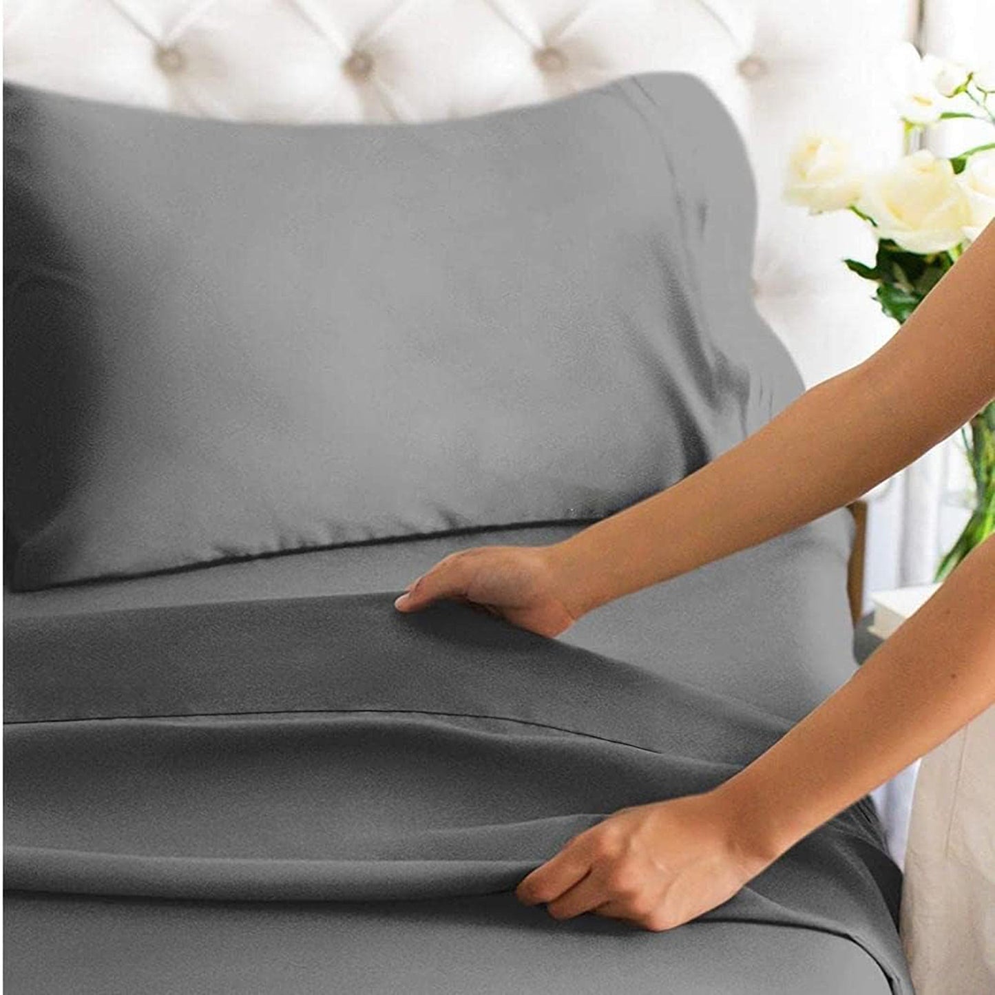 2000TC Ultra-Soft Luxury Deep Pocket Bedding Sheet Set - Grey