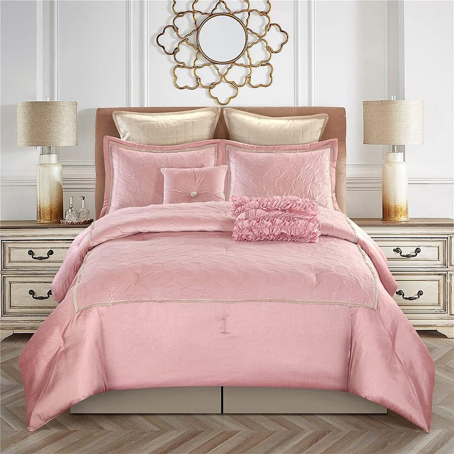 Niclous Polyester Comforter 7 Piece Set - Pink