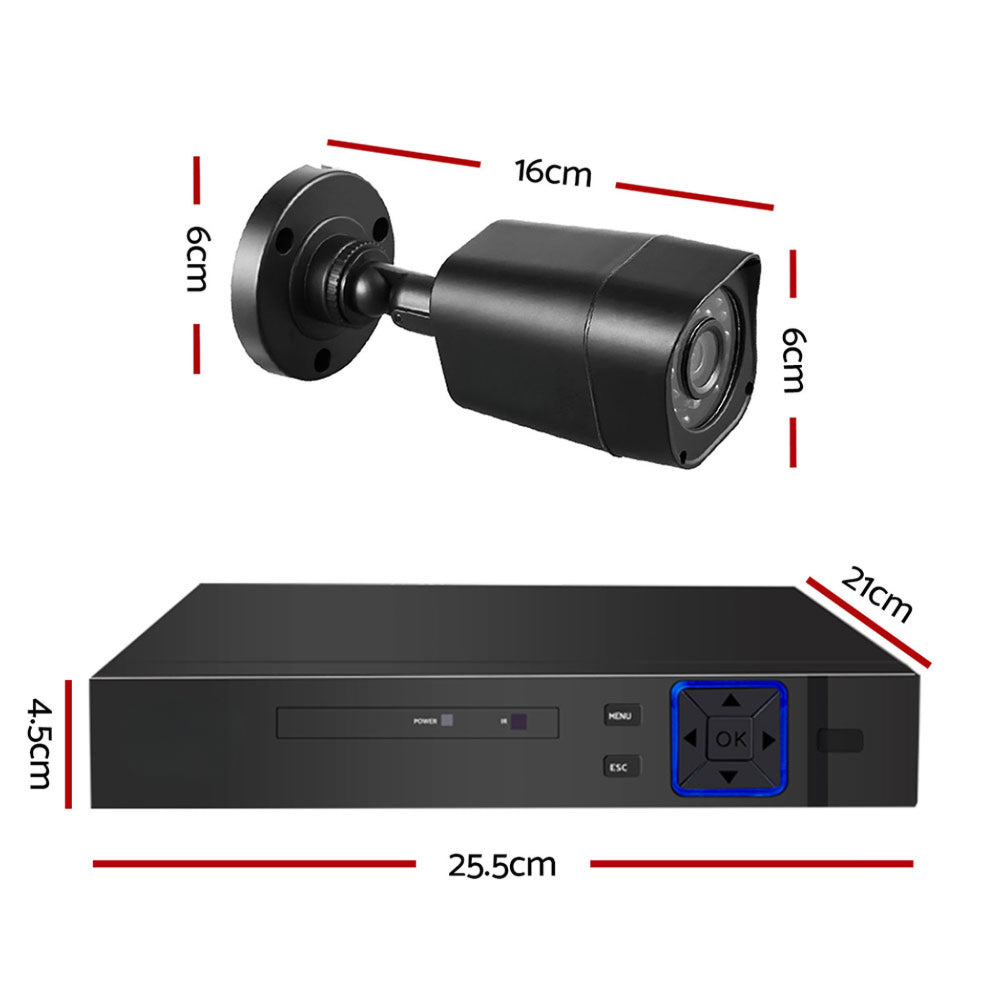 4CH 5 IN 1 DVR CCTV Security System Video Recorder 4 Cameras 1080P HDMI Black