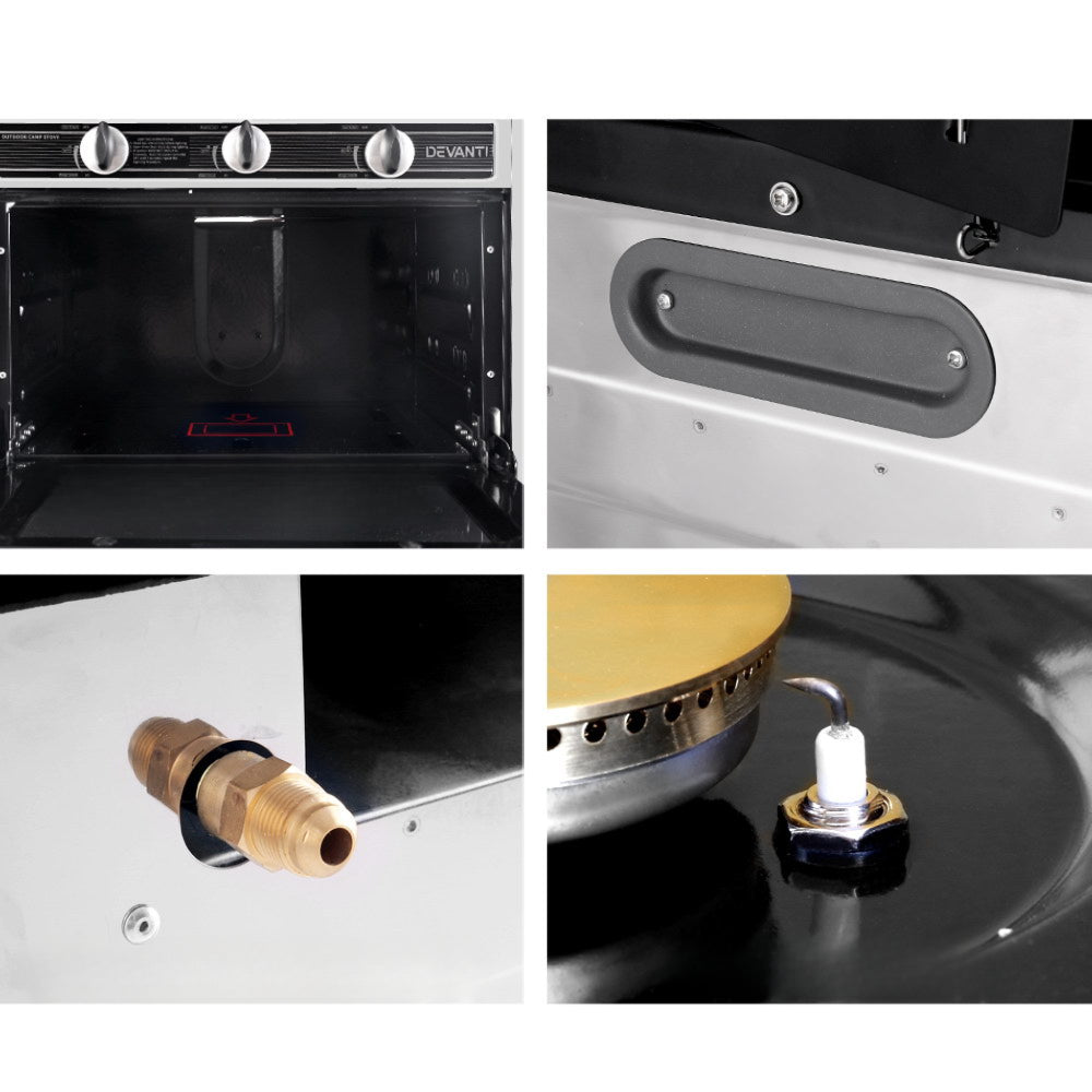 3 Burner Portable Oven - Silver & Black