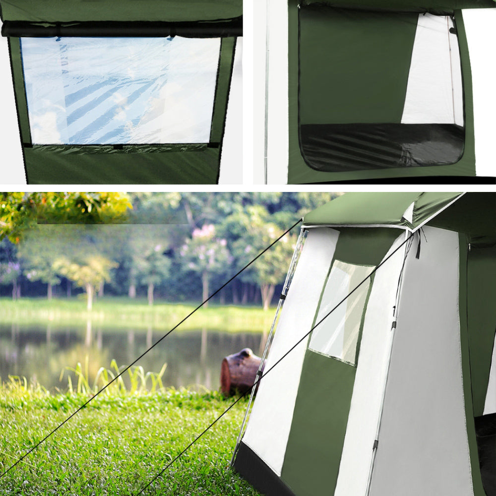 Camping Tent Family Hiking Dome Green and White - Fits 6 Person