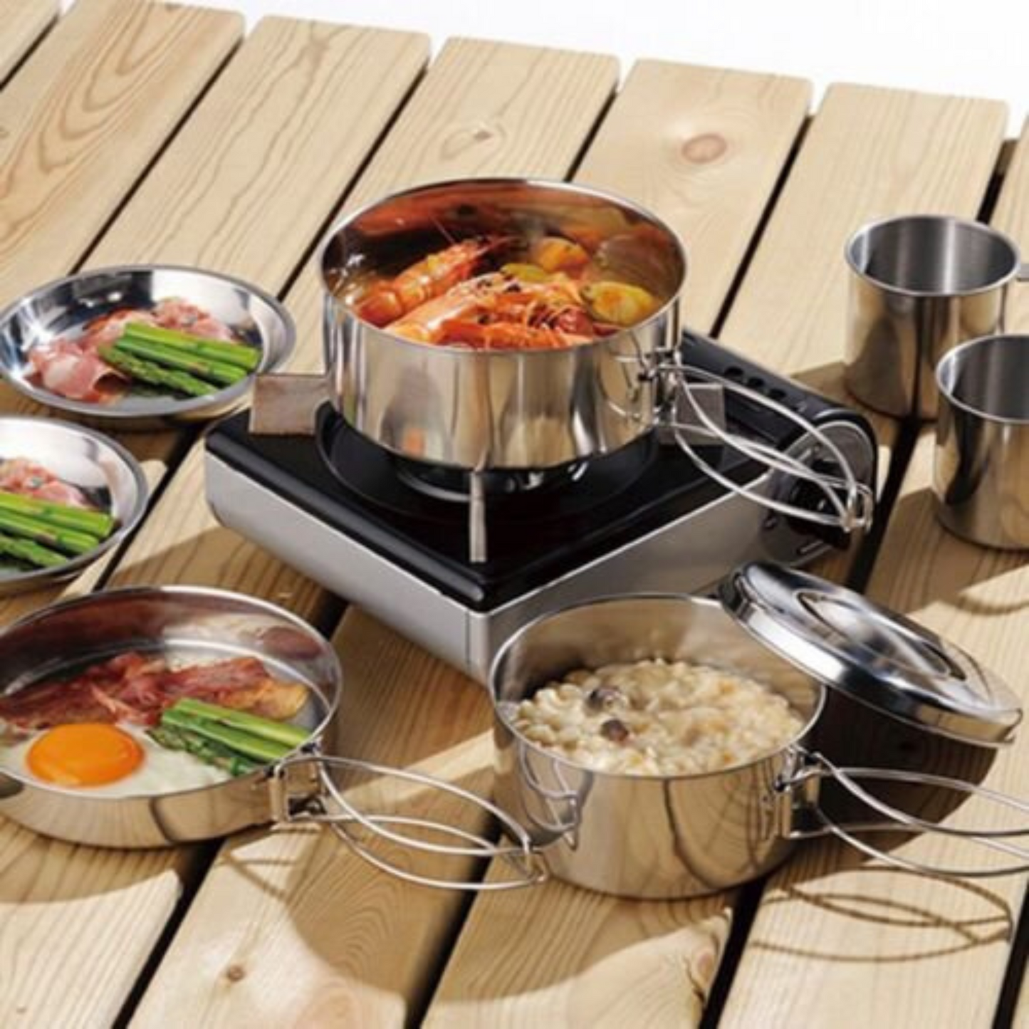 8pcs Portable Camping Cookware Set Outdoor Hiking and Family Picnic Pot and Pan Kit