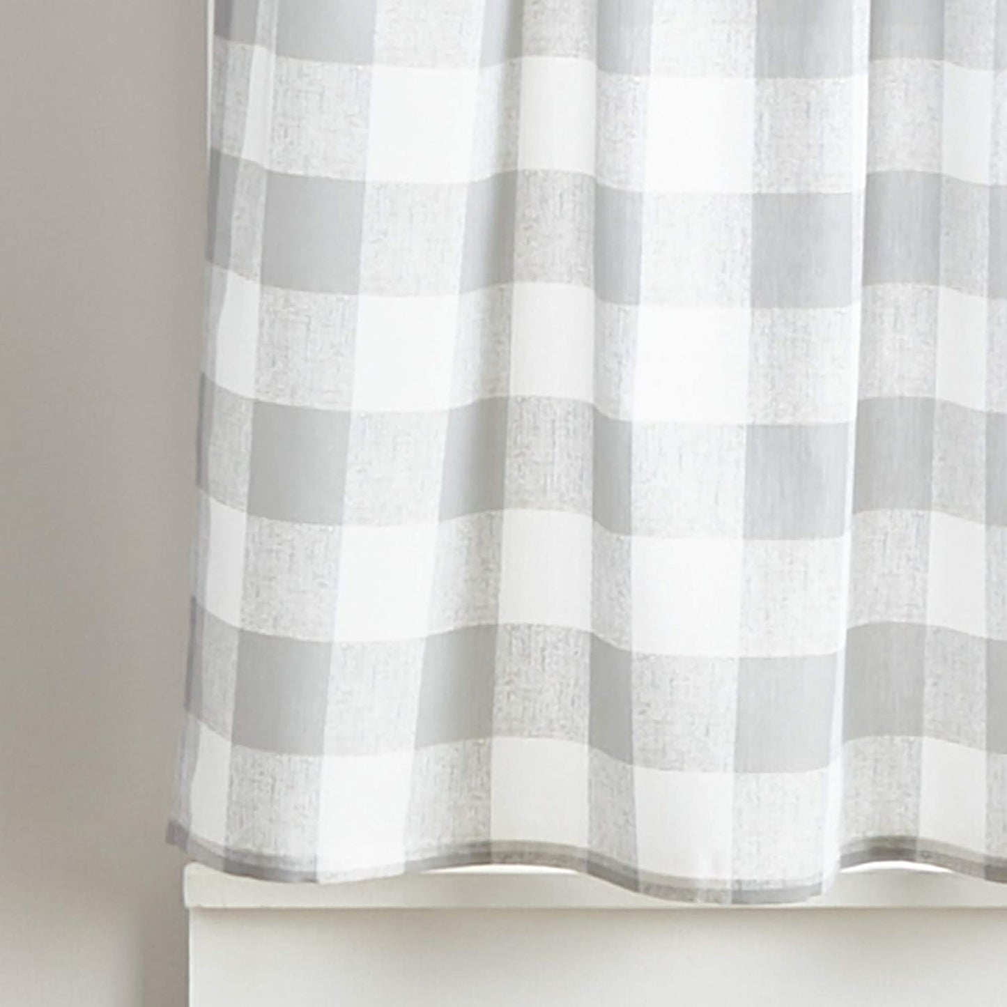 Country Modern Rustic Farmhouse Check Curtain Window Valance and Tiers Set - Grey