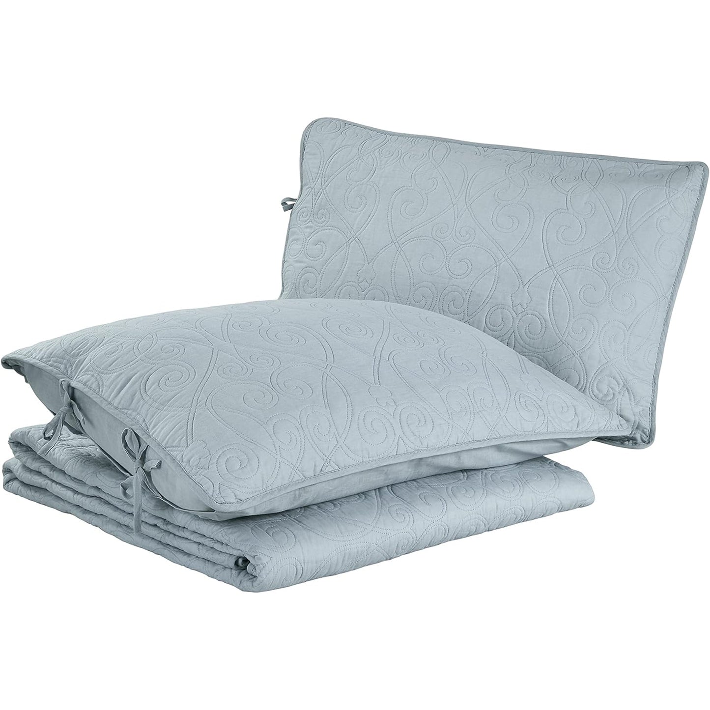 100% Cotton, Reversible All Season Bedding Quilt Set - Breeze Blue