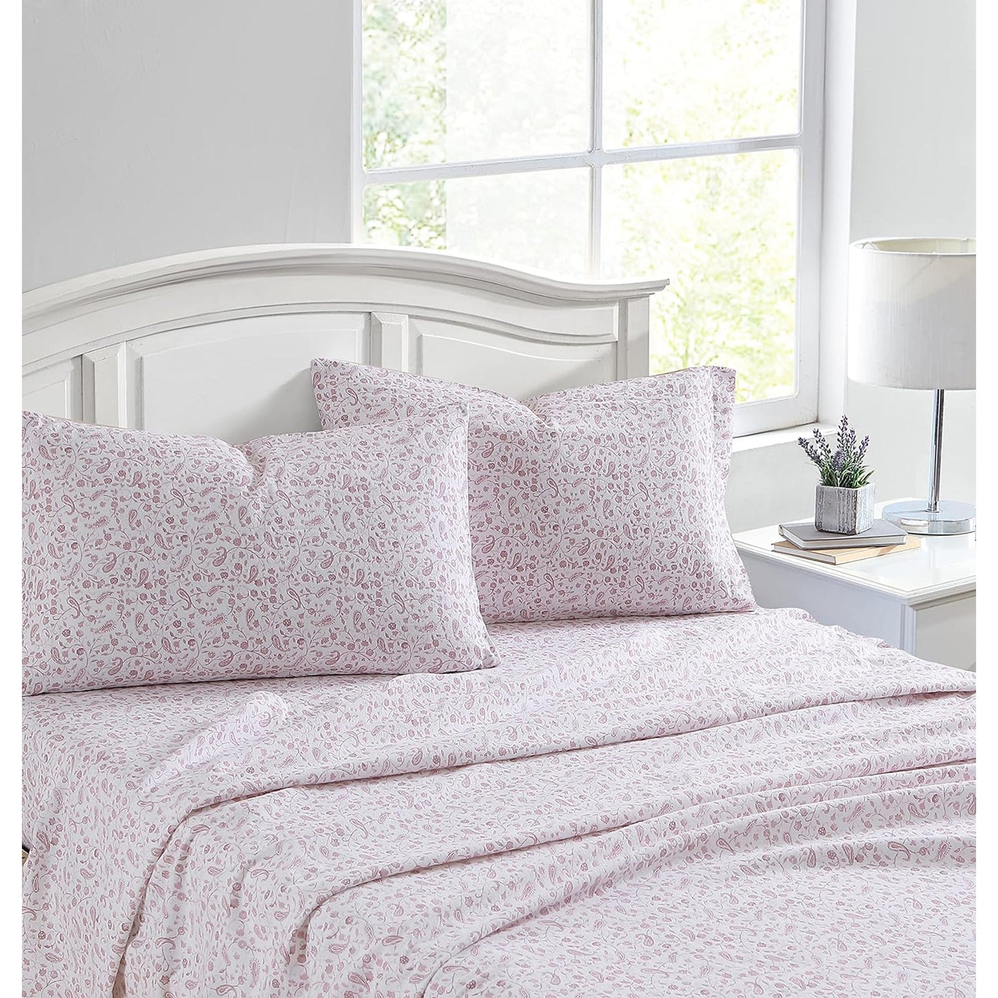 Soft Brushed Cotton Flannel Bedding Sheet Set - Paisley Prance Pink