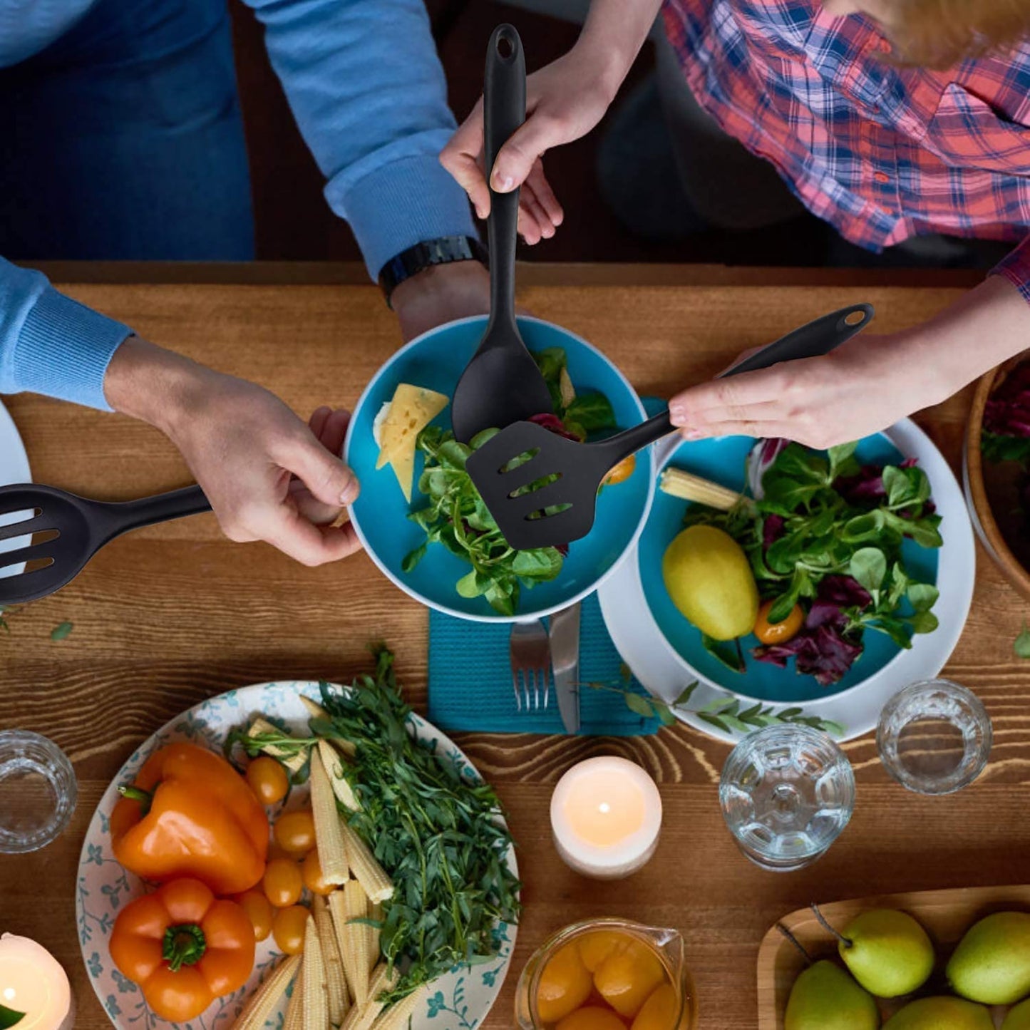 Non Toxic Heat Resistant Non Stick Silicone Kitchen Utensils Cooking Tools Set 14 Pcs - Black