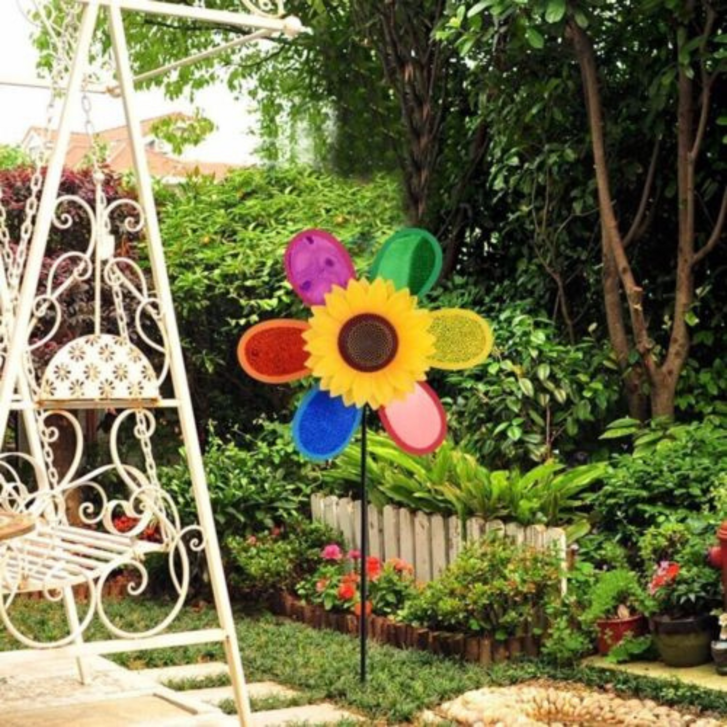 2pcs Colourful Sunflower Windmill Wind Spinner Pinwheel for Garden Yard Decor