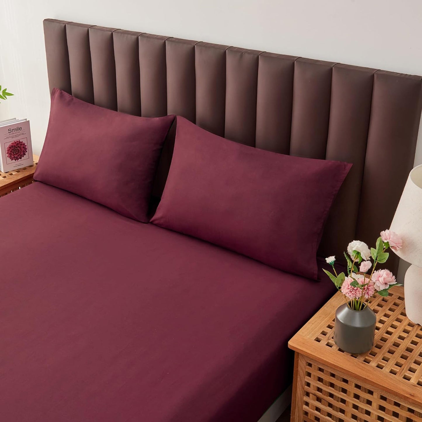Envelope Closure Soft and Breathable 1000TC Cotton Blend Pillowcases - Burgundy