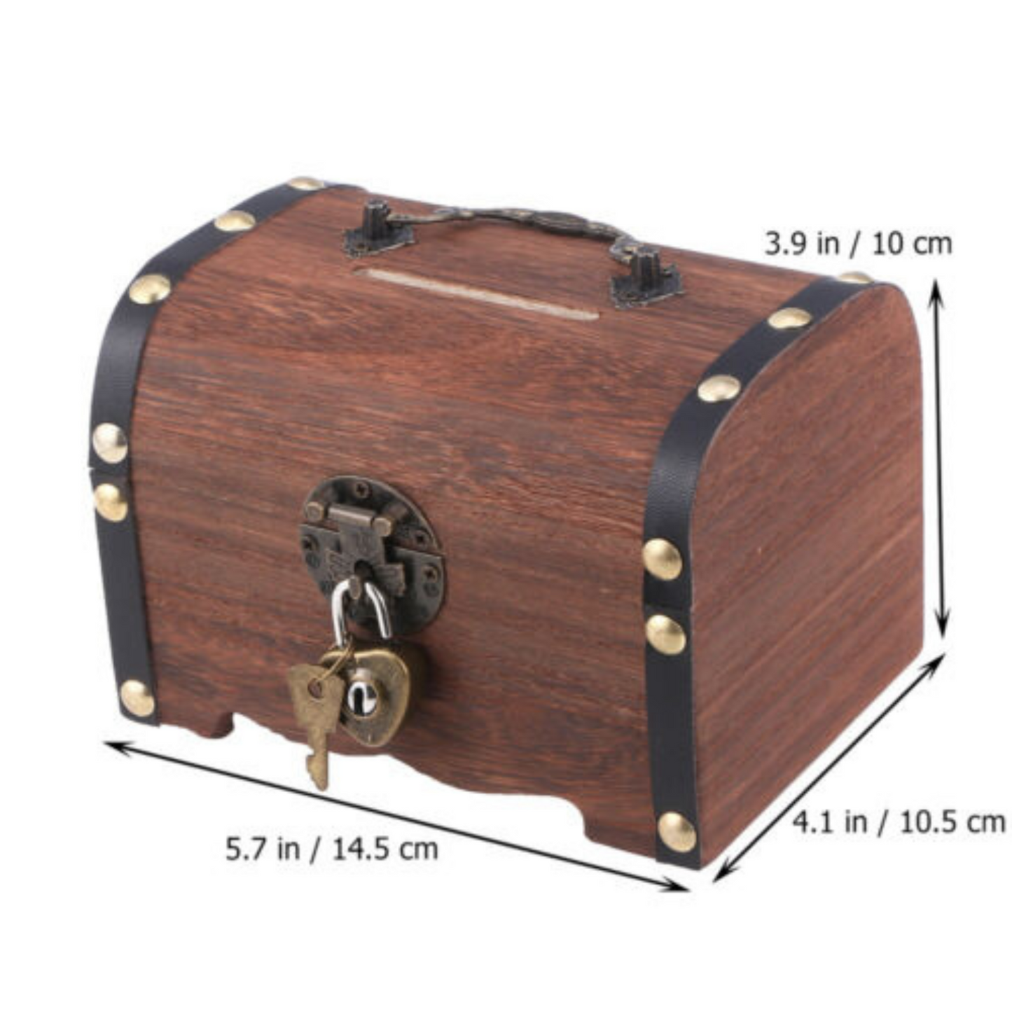 Retro Wooden Treasure Chest Vintage Money Storage Coin Piggy Bank Case