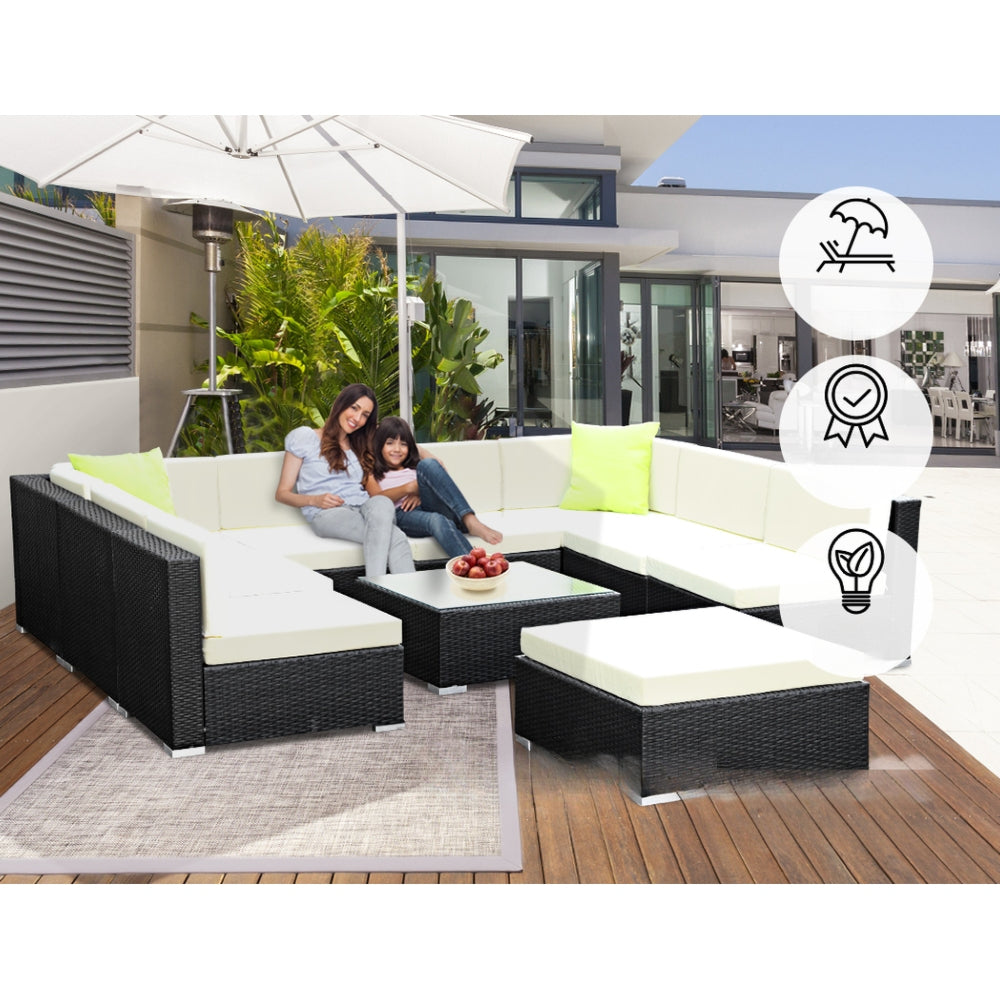 Sofa Set with Storage Cover Outdoor Furniture Wicker - Set of 13
