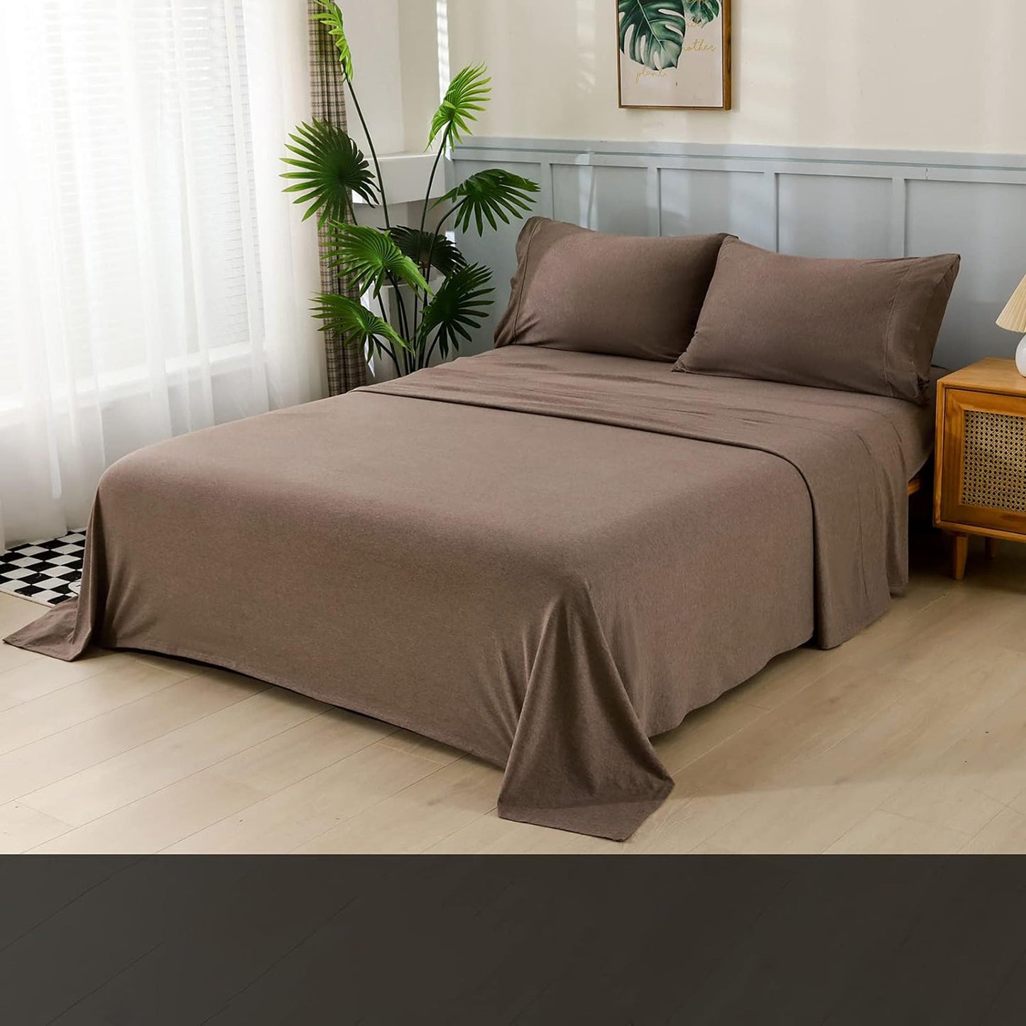 Breathable Skin-Friendly Ultra Soft Cotton Jersey Bed Sheet Set - Coffee Marle