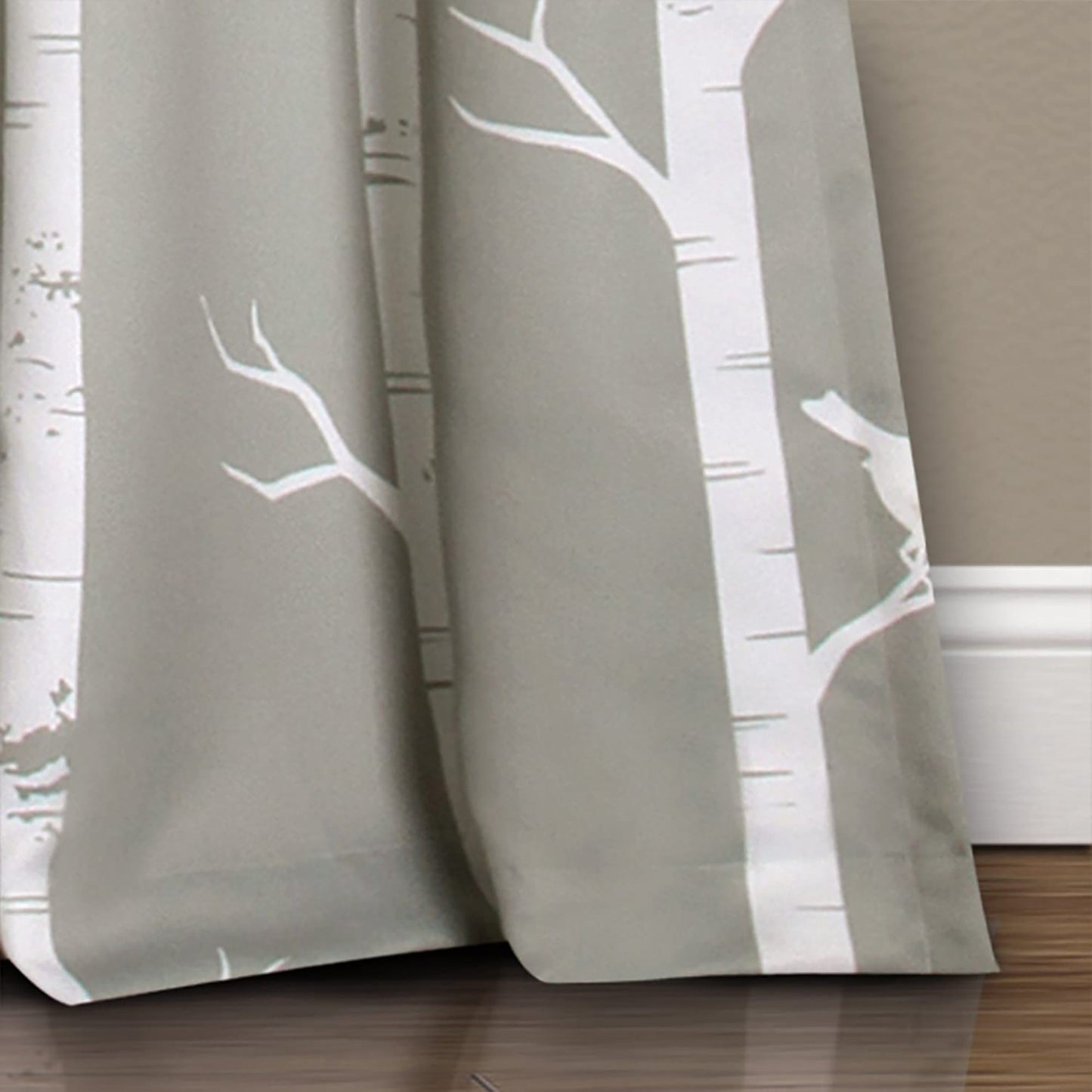 Bird on The Tree Room Darkening Window Panel Curtain Set 84 x 52 Inch - Gray