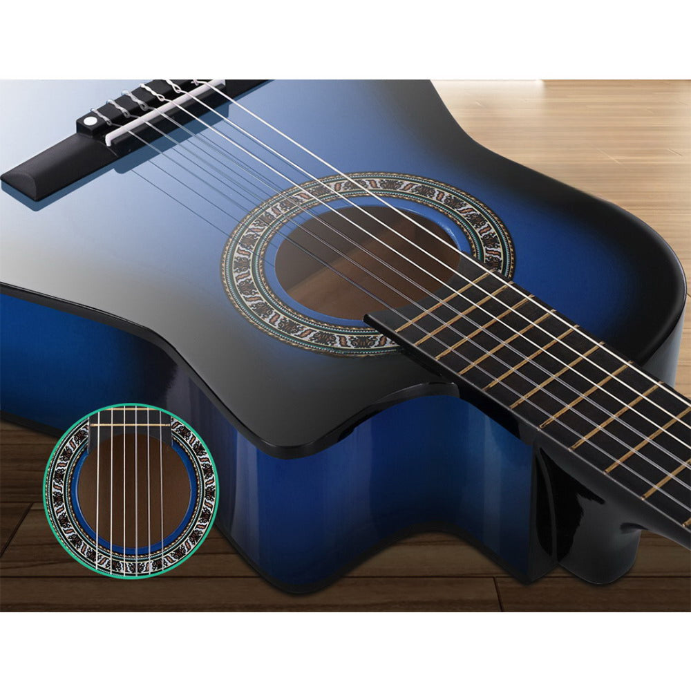 34" Inch Guitar Classical Acoustic Cutaway Wooden Ideal Kids Gift Children 1/2 Size Blue