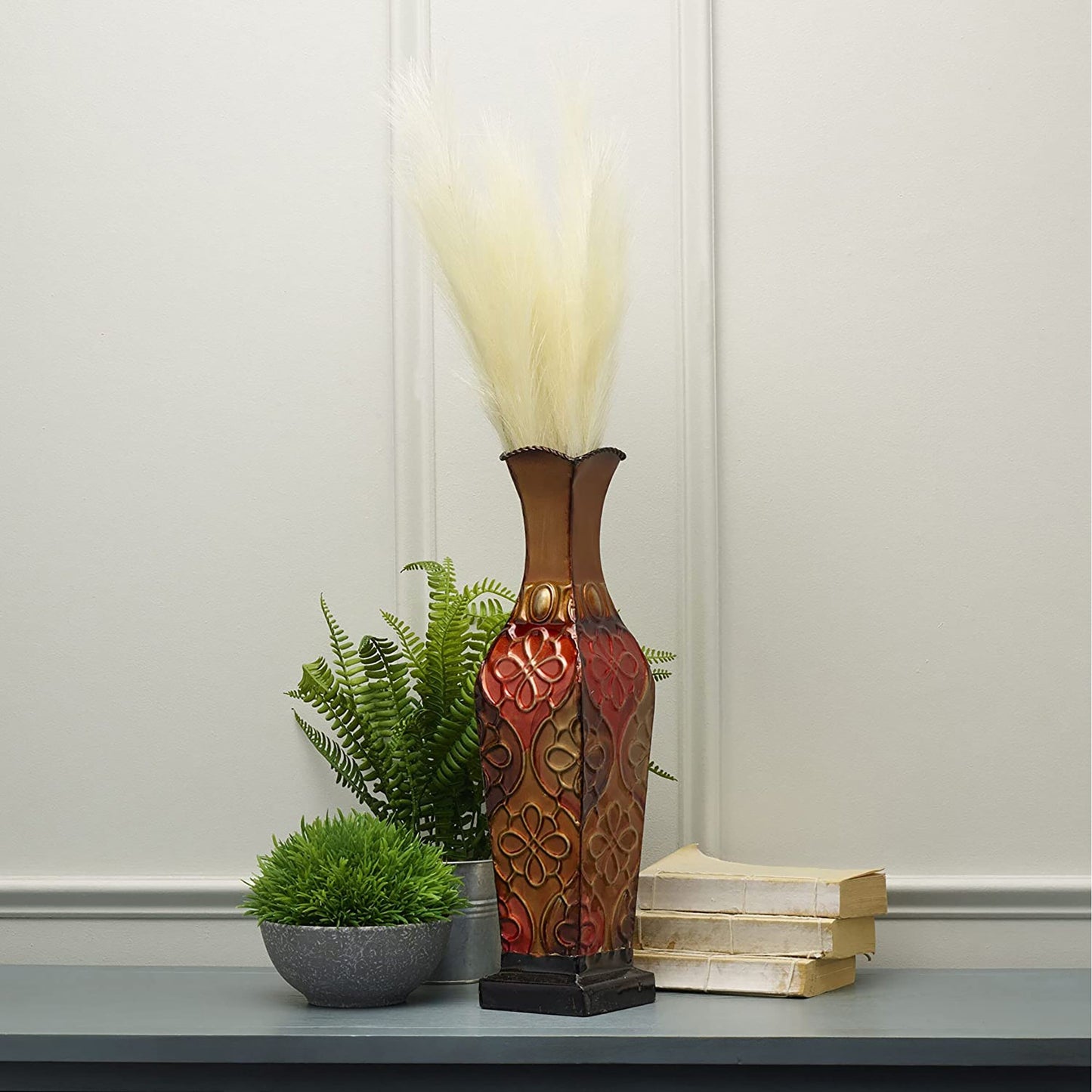 Decorative Embossed Metal Floral Pattern Flower Vase - 17 Inch