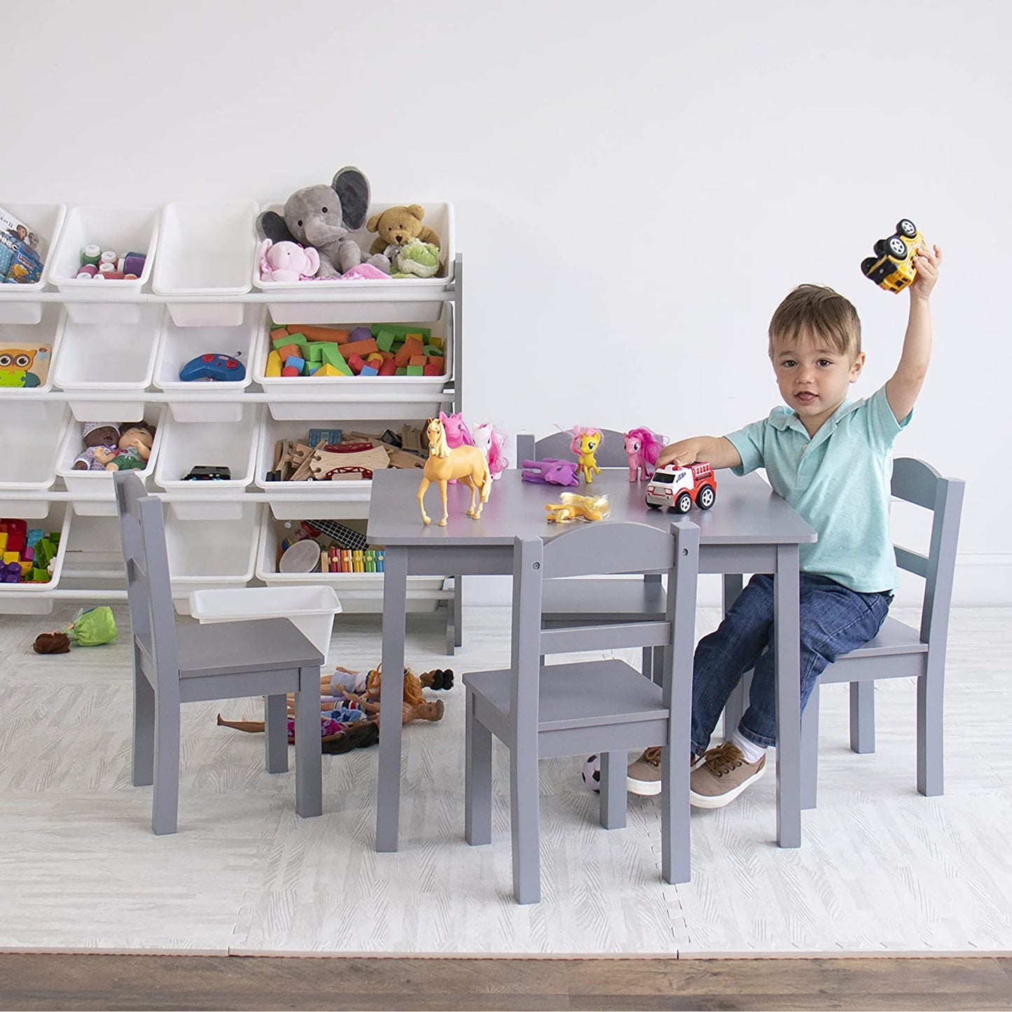Kids Furniture Wood Table and 4 Chair Set - Grey