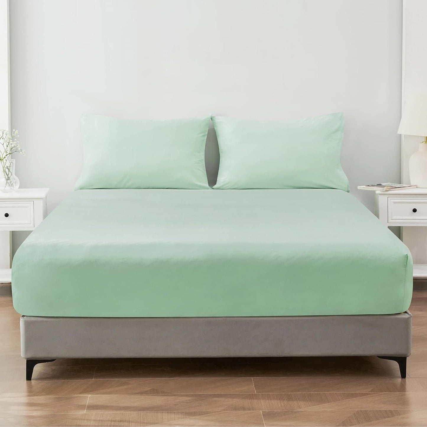 1200TC Sateen Weave Premium 100% Cotton Fitted Sheet - Sage Green