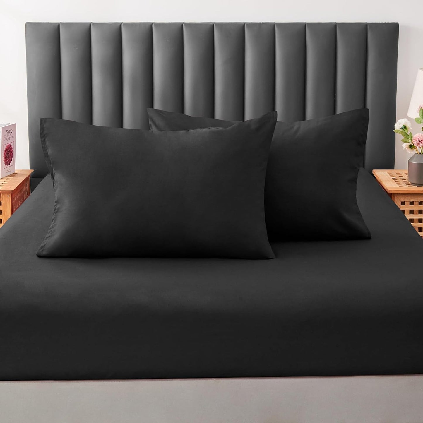 Envelope Closure Soft and Breathable 1000TC Cotton Blend Pillowcases - Black