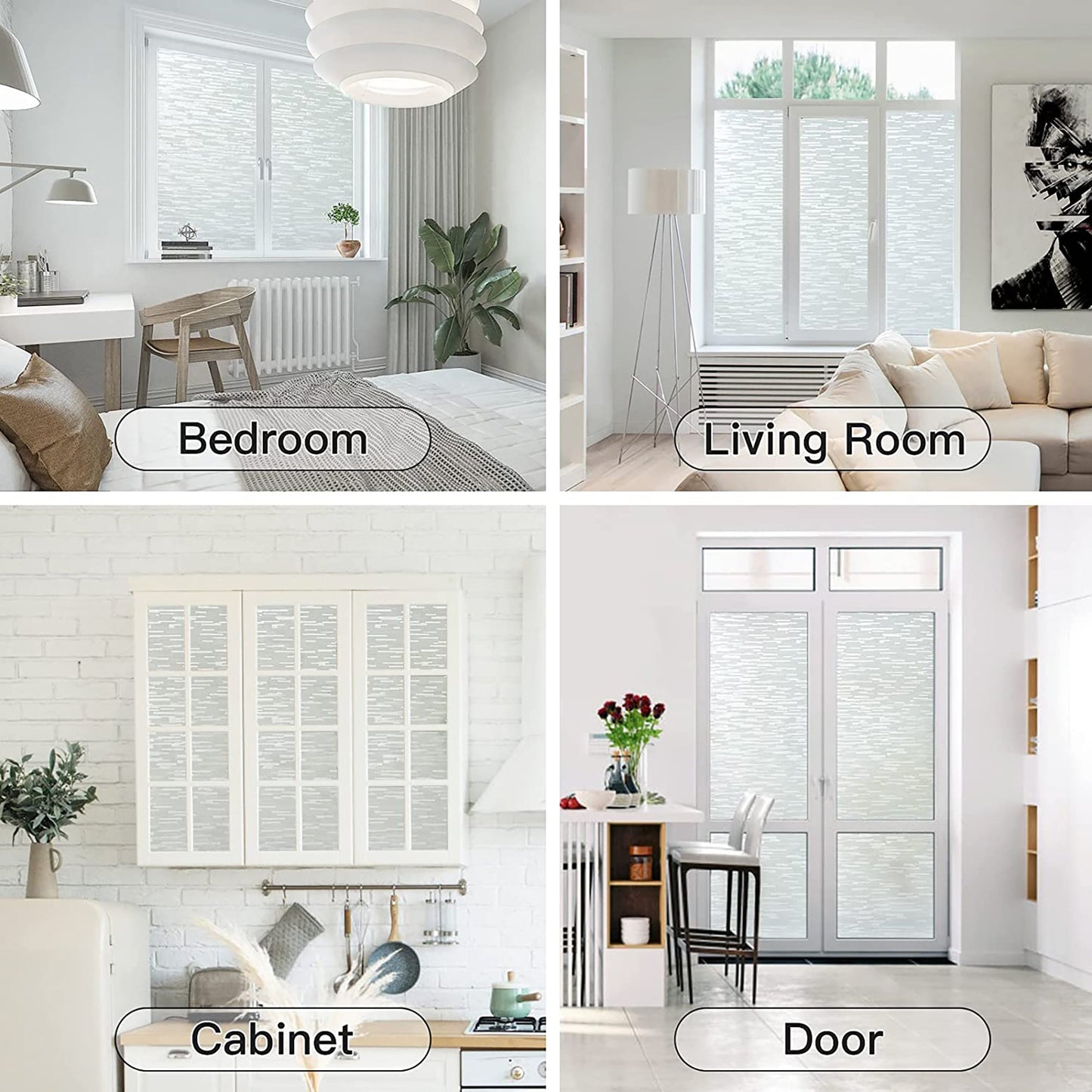 Frosted Privacy Window Film Non Adhesive UV Blocking Self Static Cling - 44.5x300 cm