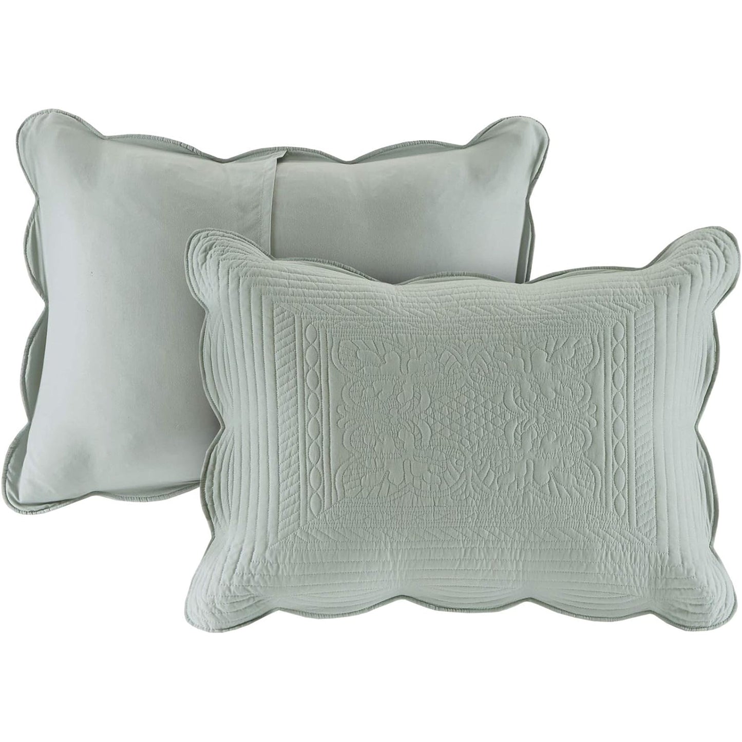 Damask Medallion Stitching Tuscany Coverlet Set - Medallion Seafoam