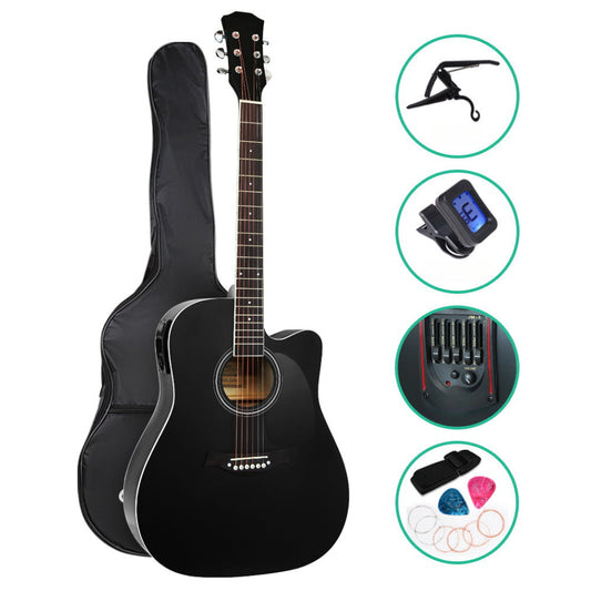 41" Inch Electric Acoustic Guitar Wooden Classical Full Size EQ Capo Black