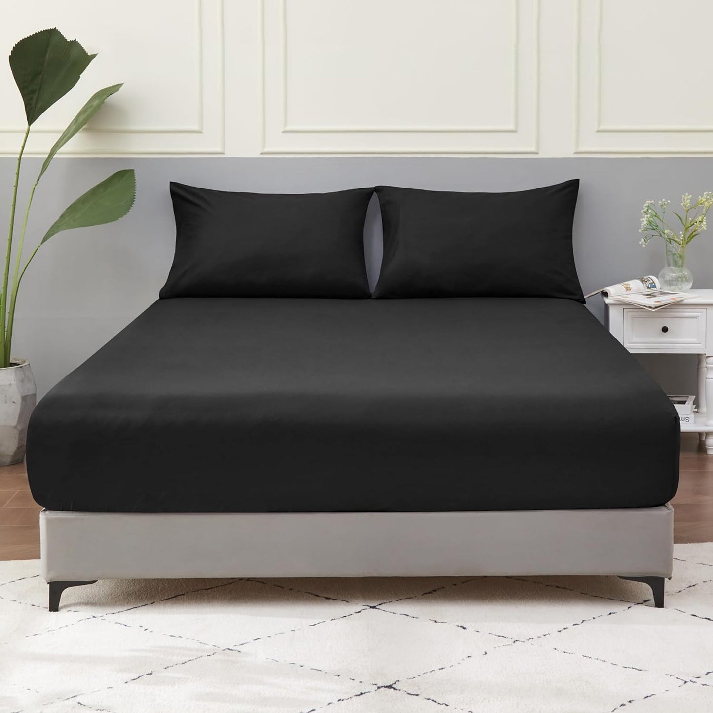 1200TC Sateen Weave Premium 100% Cotton Fitted Sheet - Black