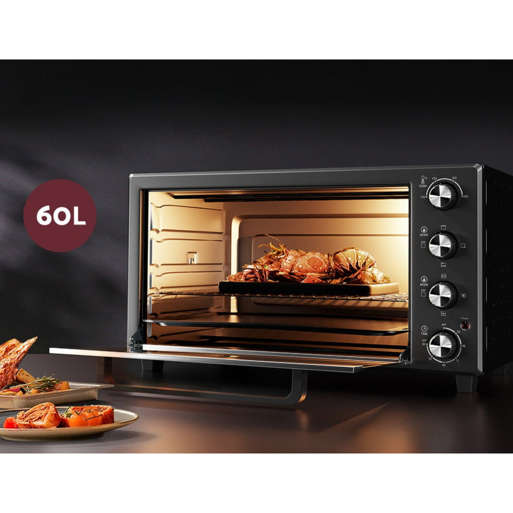 Electric Convection Oven Bake Benchtop Rotisserie Grill 60L