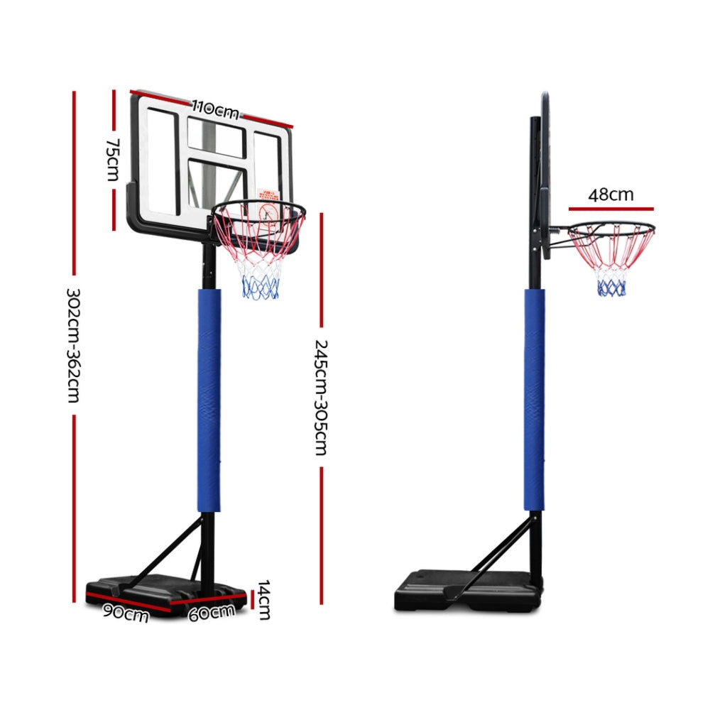 Basketball Hoop Stand System Ring Portable Net Adjustable 3.05M - Blue