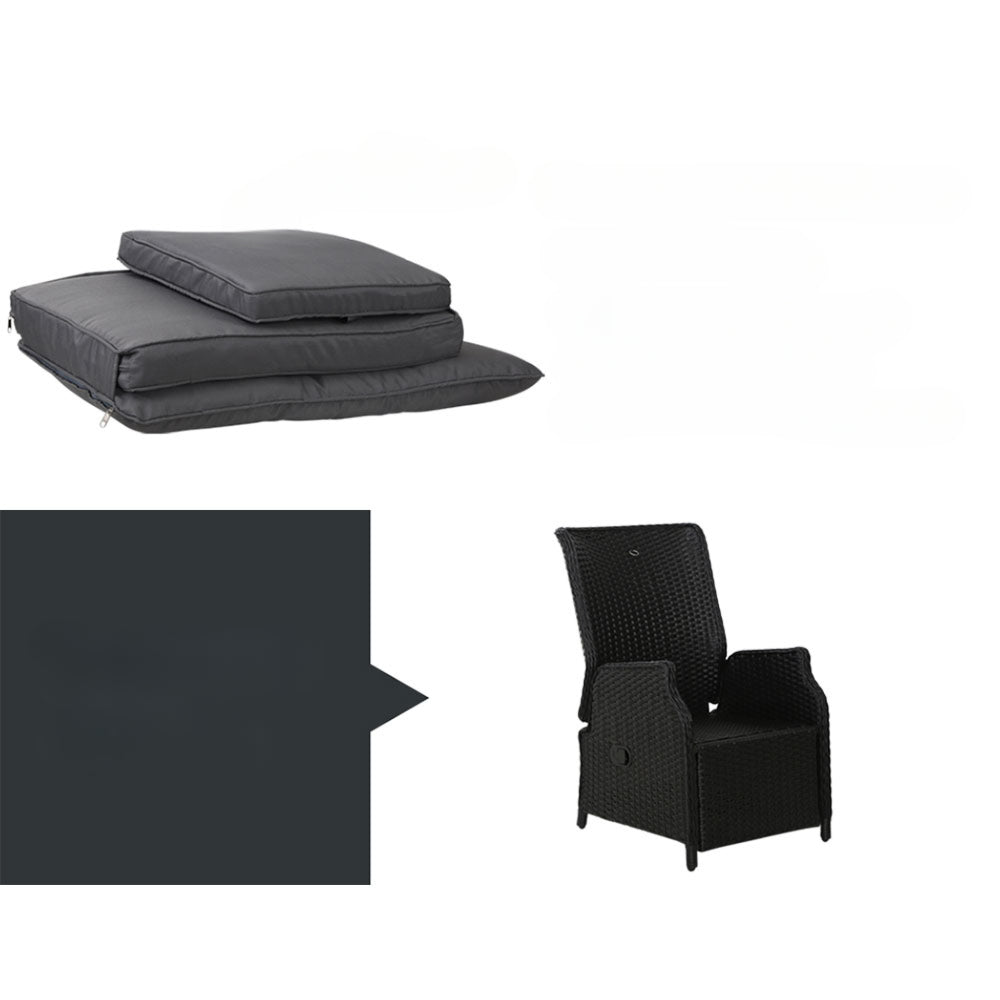 Recliner Chairs Outdoor Patio Wicker Lounge Sofa Set of 2 - Black