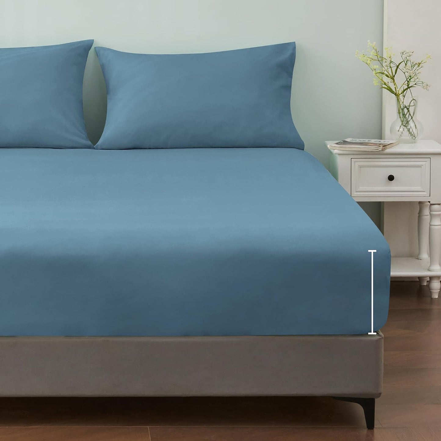 1000TC Cotton Blend Soft and Breathable Fitted Sheet 40cm Deep Pocket - Dusty Blue