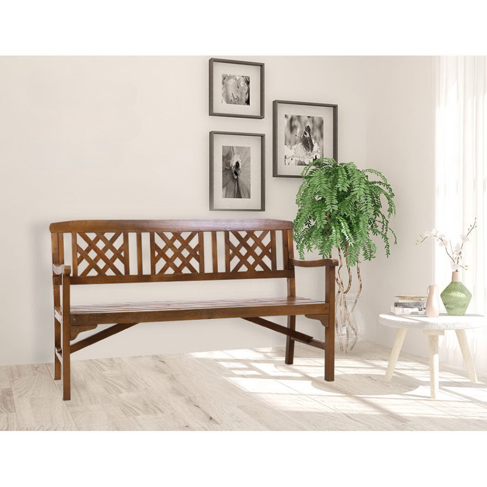 Wooden Outdoor Garden Bench Patio Lounge Chair 3 Seater - Natural