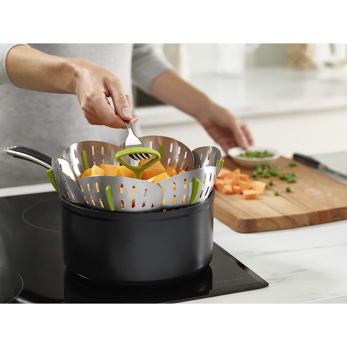 Extra Large Stainless Steel Folding Steamer Basket - Green