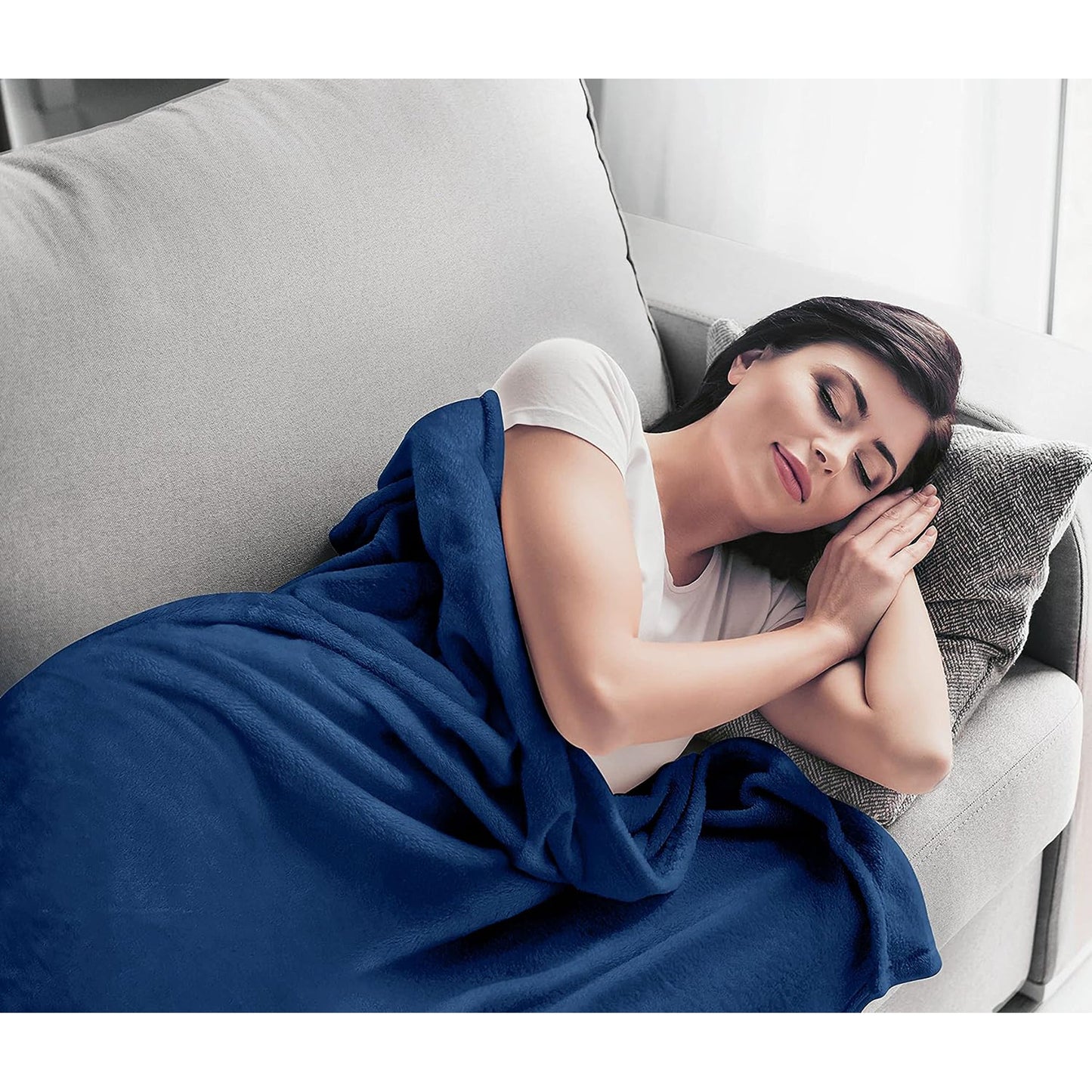 300GSM Microfibre Luxury Anti-Static Fuzzy Soft Fleece Blanket - Navy Blue