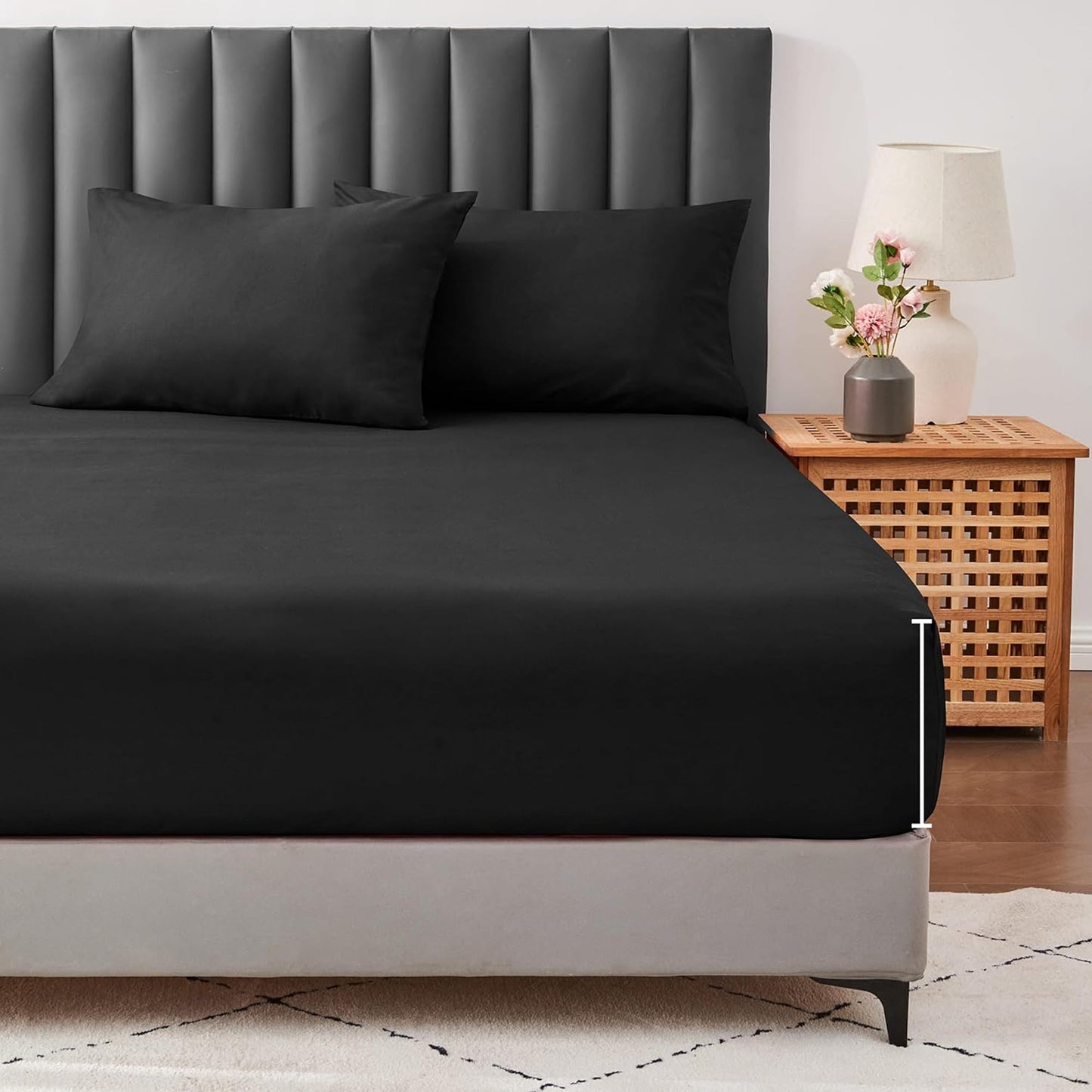 1000TC Cotton Blend Soft and Breathable Fitted Sheet 40cm Deep Pocket - Black