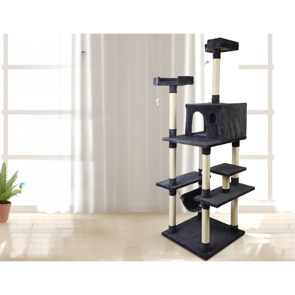 Cat Tree Scratching Post Tower House Furniture Wood - 184cm
