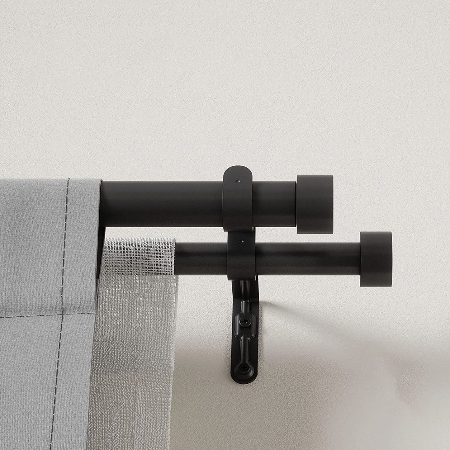 Double Curtain Rod Includes 2 Matching Finials Brackets and Hardware 1 Inch - Black