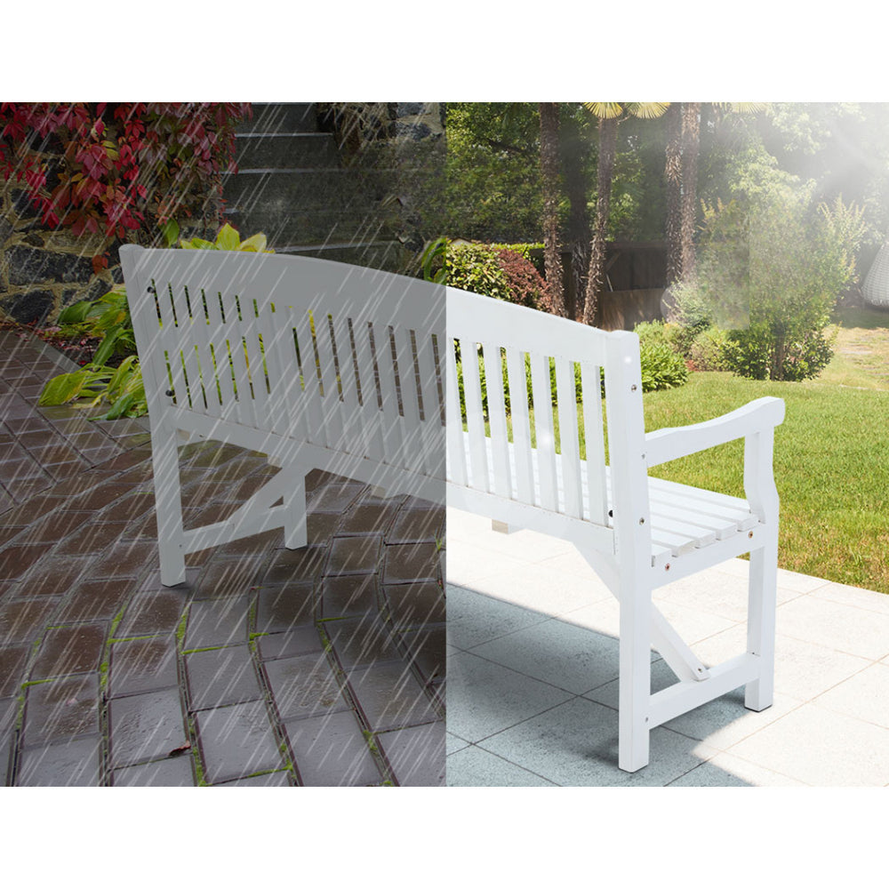 Wooden Garden Bench Outdoor Furniture Decor Patio 3 Seater - White