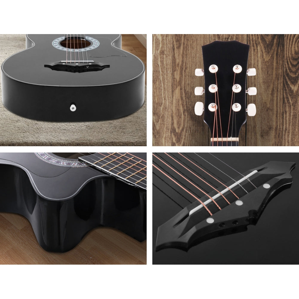 38 Inch Wooden Acoustic Guitar with Accessories set Black